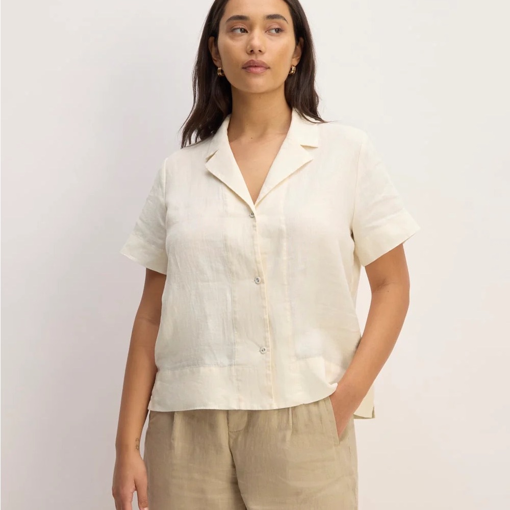Everlane “The Notch Shirt” linen Women's Cream Short Sleeve Top